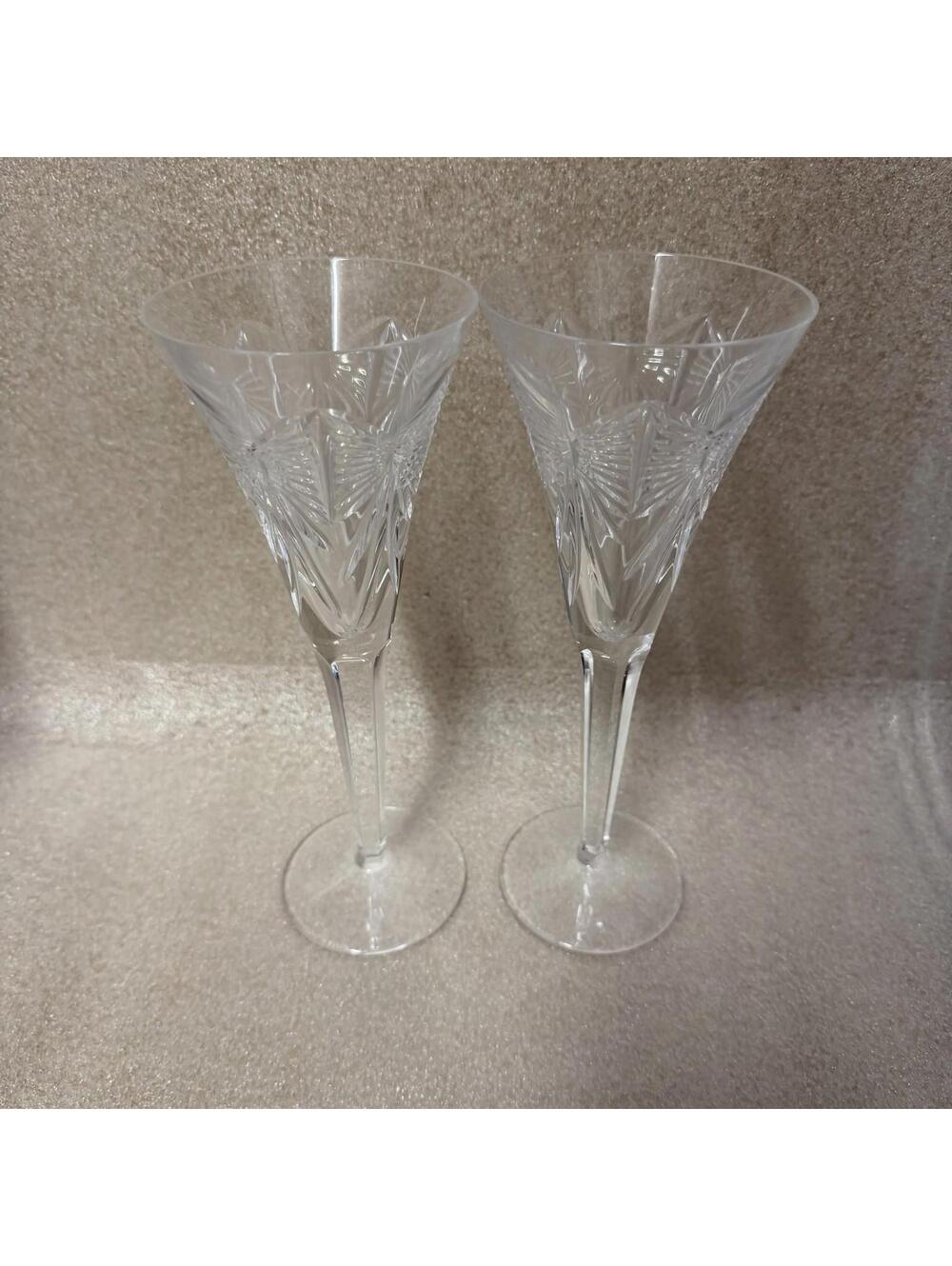 Pair of Waterford Crystal Millennium “Happiness” Champagne Toasting Flute 9 1/4”